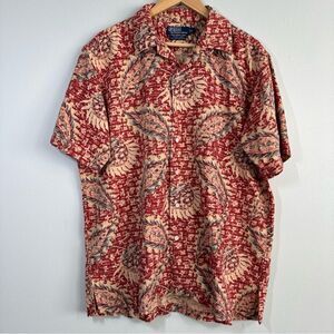 Polo Ralph Lauren Vintage Camp Shirt Men's L Linen Blend Pineapple Floral Red